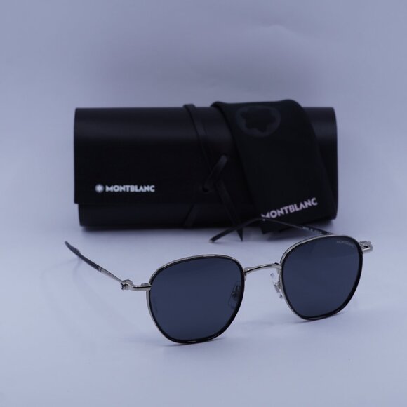 Montblanc MB0160S 001 Sunglasses Silver/Black Square Frame, Grey Lenses - Picture 11 of 11